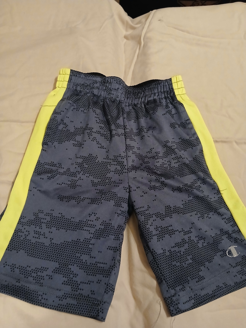 Champion Gray Camo Shorts with Neon Yellow Side Panels